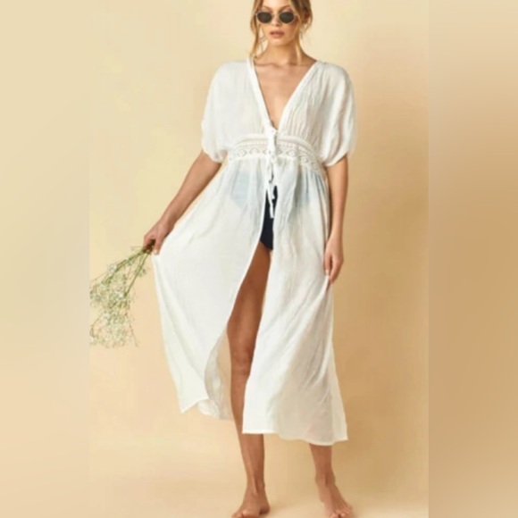 Other - UNBRANDED white long lace tie up sheer bikini swimsuit cover up